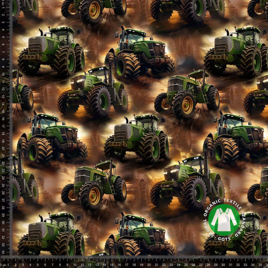 Bomullstrikå med Traktorer brun