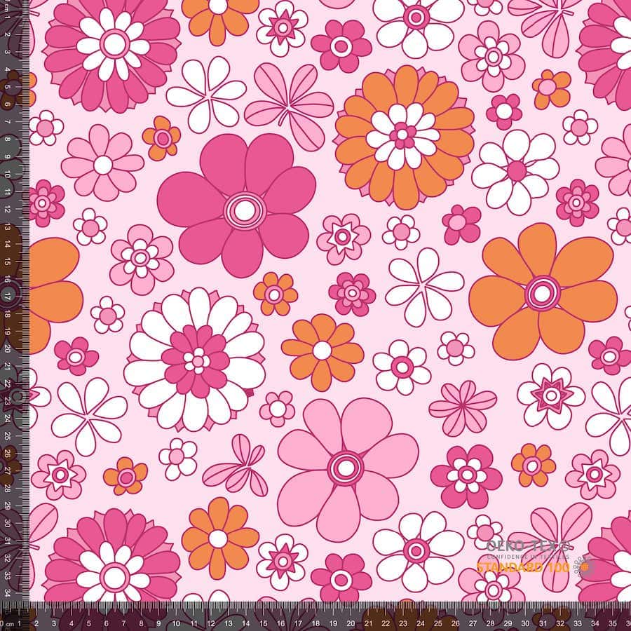 Bomullstrikå Rosa blommor retro
