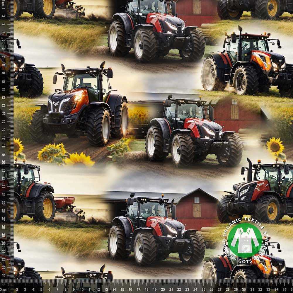 Bomullstrikå Traktor röd, Valtra