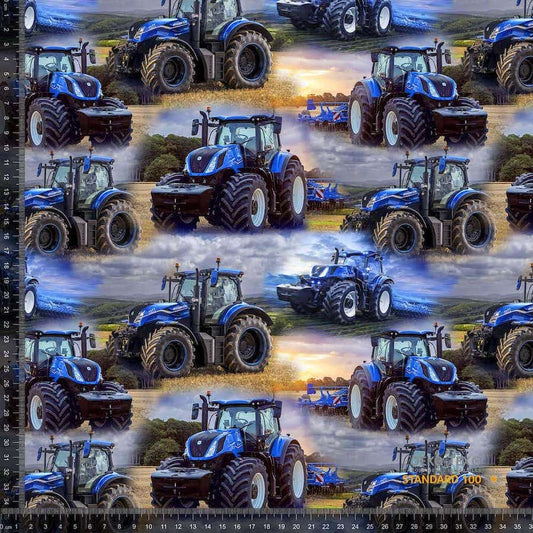 Bomullstrikå Traktor Blå, New Holland
